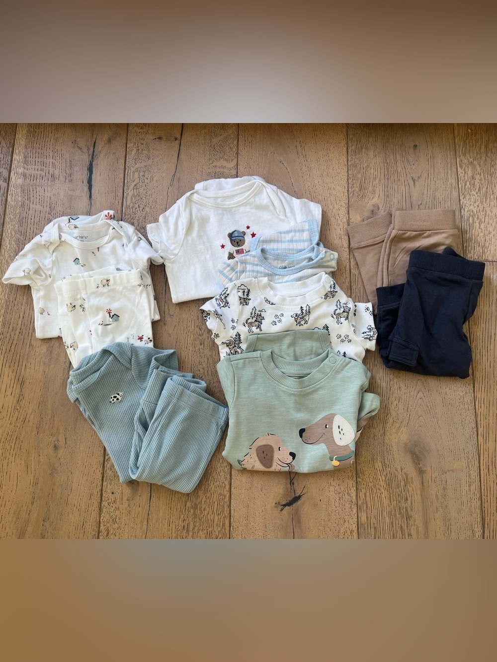 10 Piece Baby 3-6 month Set Onsie Pant Farm Cow Bear Dog Puppy Gap Flapdoodle